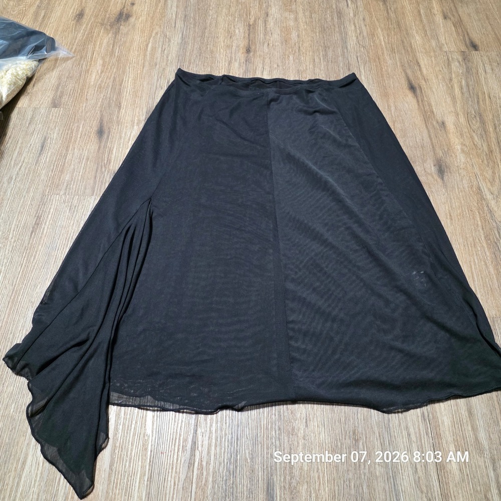 I.AM.GIA Black Mesh Asymmetrical Handkerchief Hem Midi Skirt Large
